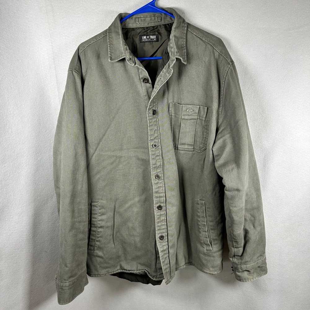 Line of Trade Shirt Jacket Mens 2XL Olive Green Quilted Lined Twill EUC
